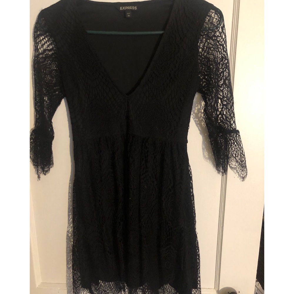 Express eyelash lace black mini dress